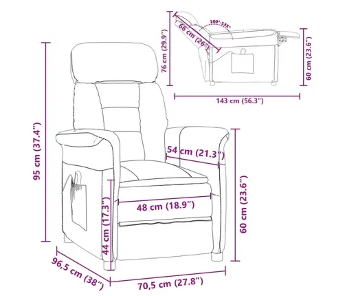 Masāžas Krēsls Krēmkrāsa 70.5 X 96.5 X 95 Cm Audums Un Metāls Vidaxl