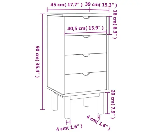 Kummut "Otta", 45X39X90 cm Männipuit