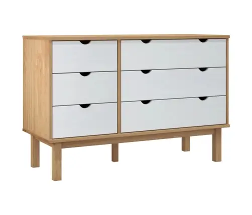 Atvilktņu Skapītis Otta, Brūns, Balts, 111X43X73,5 Cm, Priede Vidaxl