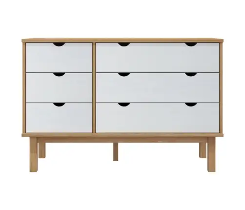 Atvilktņu Skapītis Otta, Brūns, Balts, 111X43X73,5 Cm, Priede Vidaxl