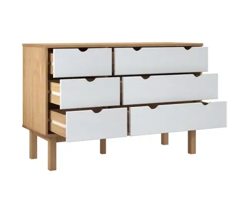 Atvilktņu Skapītis Otta, Brūns, Balts, 111X43X73,5 Cm, Priede Vidaxl