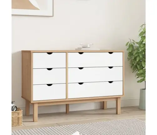 Atvilktņu Skapītis Otta, Brūns, Balts, 111X43X73,5 Cm, Priede Vidaxl