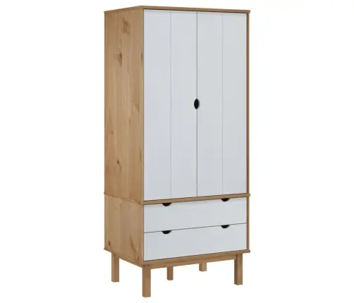 Skapis Otta, Brūns, Balts, 76,5X53X172 Cm, Priedes Masīvkoks Vidaxl