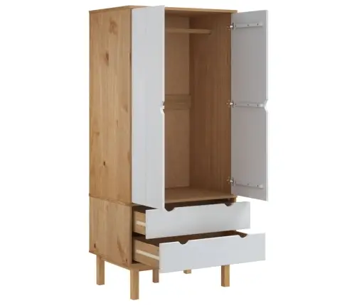 Skapis Otta, Brūns, Balts, 76,5X53X172 Cm, Priedes Masīvkoks Vidaxl