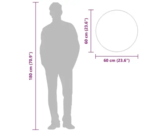Sienas Spogulis, Sudraba Krāsā, Ø 60 Cm, Apaļš Vidaxl