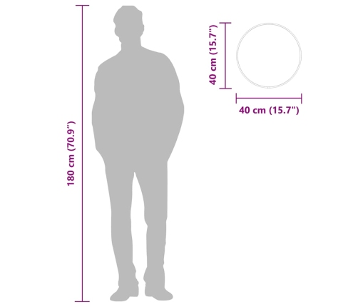 Sienas Spogulis, Melns, Ø 40 Cm, Apaļš Vidaxl