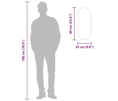 Seinapeegel, Must, 60 X 25 cm Ovaalne