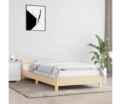 Gultas Rāmis Ar Galvgali Bez Matrača Krēmkrāsas 90X190Cm Audums Vidaxl