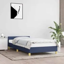 Gultas Rāmis Ar Galvgali Bez Matrača, Zils, 90X200 Cm Audums Vidaxl