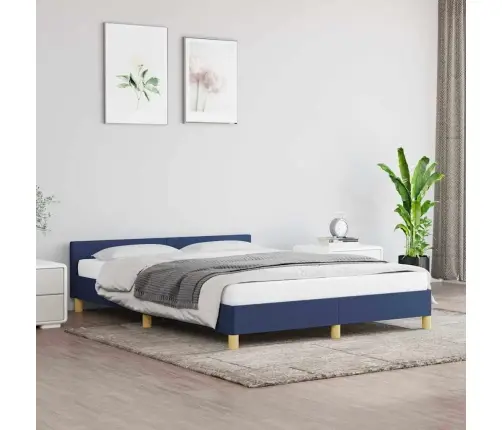 Gultas Rāmis Ar Galvgali Bez Matrača, Zils, 140X200 Cm, Audums Vidaxl