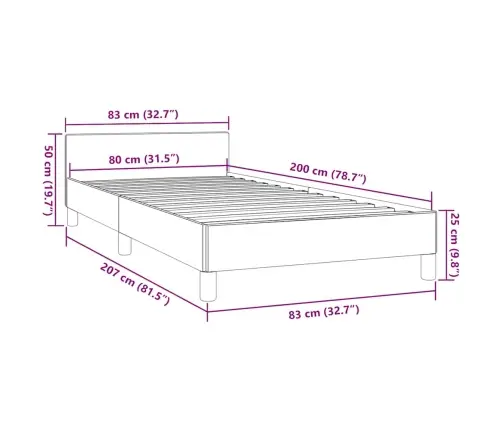 Gultas Rāmis Ar Galvgali Bez Matrača, Pelēks, 80X200 Cm Vidaxl