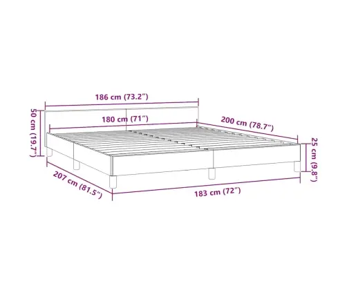 Gultas Rāmis Ar Galvgali Bez Matrača, Krēmkrāsas, 180X200 Cm Vidaxl