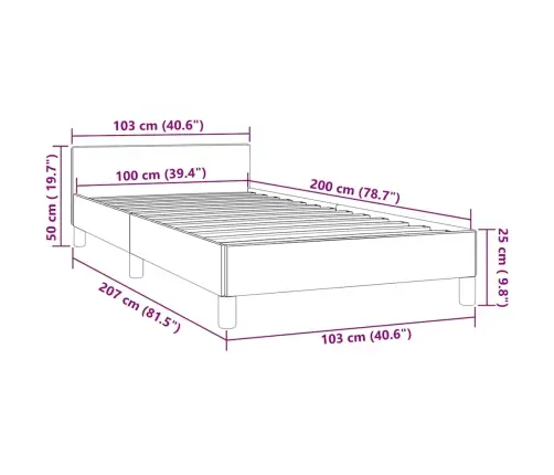Voodiraam Ilma Madratsita, Helehall, 100X200 cm Samet