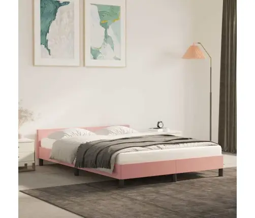 Gultas Rāmis Ar Galvgali Bez Matrača, Rozā Samts, 140X190 Cm Vidaxl