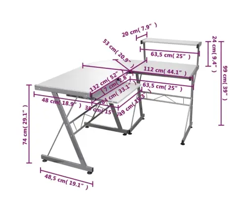 Stūra Datorgalds, Balts, 132X112X99 Cm, Inženierijas Koks Vidaxl