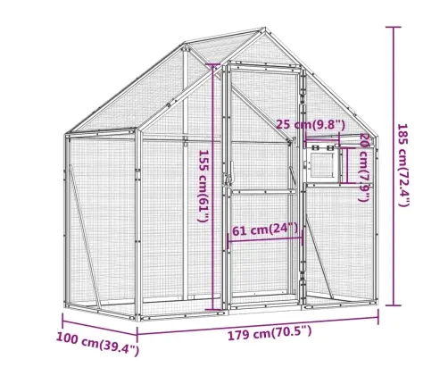 Putnu Māja, Sudraba Krāsa, 179X100X185 Cm, Alumīnijs Vidaxl