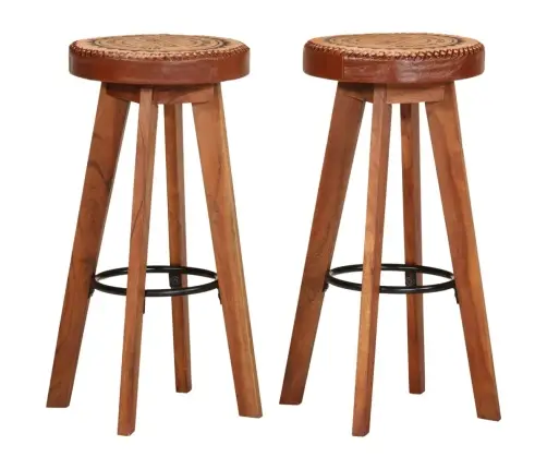 Bāra Krēsli, 2 Gab., Dabīga Āda Un Akācijas Masīvkoks Vidaxl