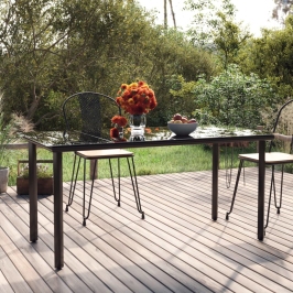 Sodo Valgomojo Stalas, Juodas, 160X80X74cm Plienas Ir Stiklas