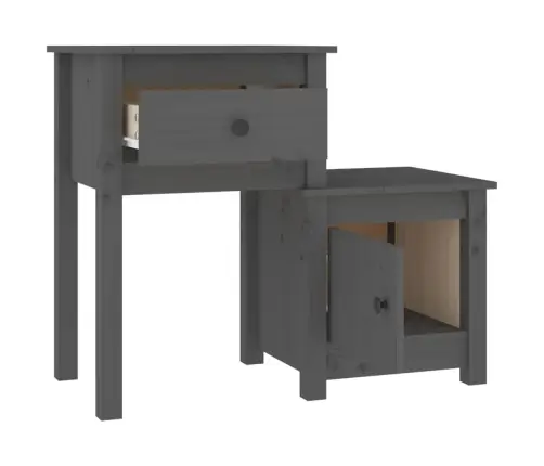 Naktinė Spintelė, Pilka, 79,5X38X65,5cm Pušies Masyvas Naktinė Spintelė, Pilka, 79,5X38X65,5cm Pušies Masyvas