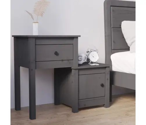Naktinė Spintelė, Pilka, 79,5X38X65,5cm Pušies Masyvas Naktinė Spintelė, Pilka, 79,5X38X65,5cm Pušies Masyvas