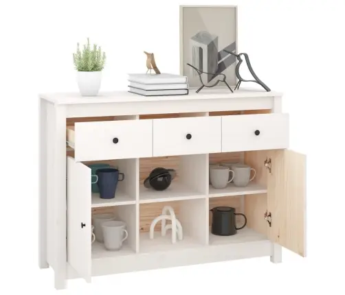 Kumode, Balta, 100X35X74,5 Cm, Priedes Masīvkoks Vidaxl