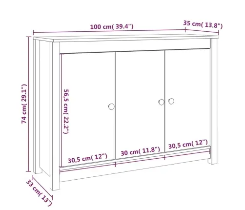 Kumode, Balta, 100X35X74 Cm, Priedes Masīvkoks Vidaxl