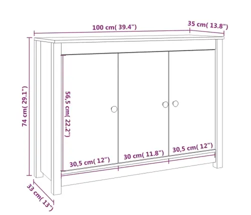 Šoninė Spintelė, Medaus Ruda, 100X35X74cm Pušies Masyvas