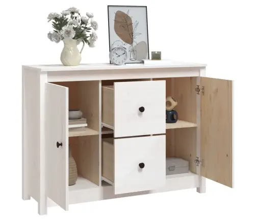 Kumode, Balta, 100X35X74 Cm, Priedes Masīvkoks Vidaxl