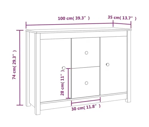 Kumode, Medus Brūna, 100X35X74 Cm, Priedes Masīvkoks Vidaxl