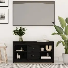 Televizoriaus Spintelė, Juoda, 103X36,5X52cm Pušies Masyvas