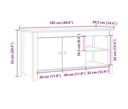Tv Skapītis, Melns, 103X36,5X52 Cm, Priedes Masīvkoks Vidaxl