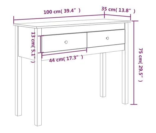 Konsoles Galdiņš, Medus Brūns, 100X35X75 Cm, Priedes Masīvkoks Vidaxl