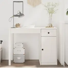Rašomasis Stalas, Baltas, 100X50X75cm Pušies Medienos Masyvas