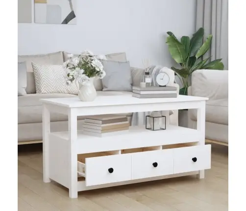 Kavos Staliukas, Baltas, 102X49X55cm Pušies Medienos Masyvas Kavos Staliukas, Baltas, 102X49X55cm Pušies Medienos Masyvas