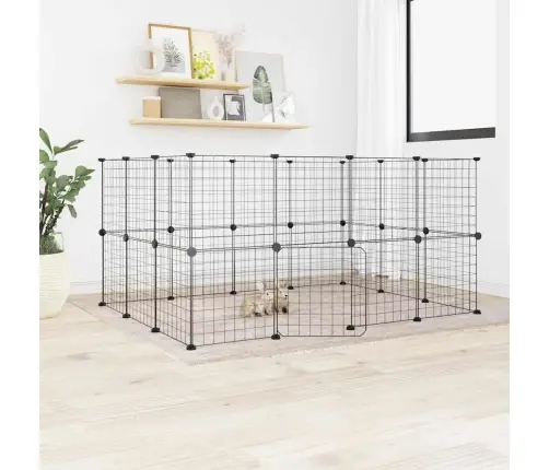 28 Paneļu Mājdzīvnieku Būris Ar Durvīm, Melns, 35X35Cm, Tērauds Vidaxl