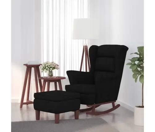 Šūpuļkrēsls Ar Kājsoliņu, Koka Kājas, Melns Samts Vidaxl