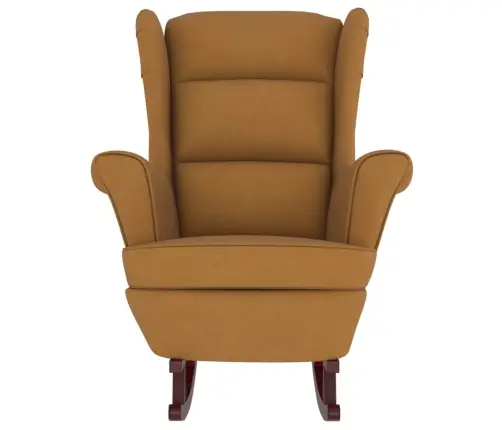 Šūpuļkrēsls Ar Kājsoliņu, Koka Kājas, Brūns Samts Vidaxl
