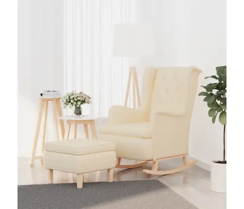 Šūpuļkrēsls Ar Soliņu, Krēmkrāsas Audums Vidaxl