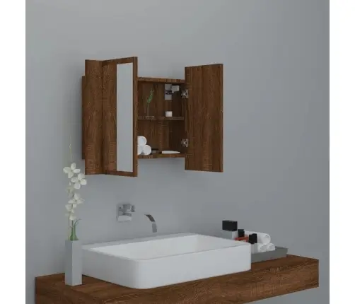 Led-Peegelkapp, Pruun Tamm, 60 X 12 X 45 cm Tehispuit