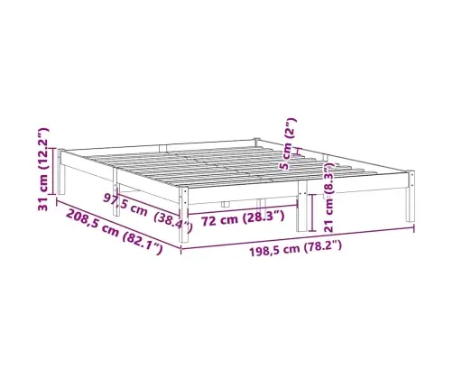 Voodiraam Ilma Madratsita, 193X203 cm Männipuit