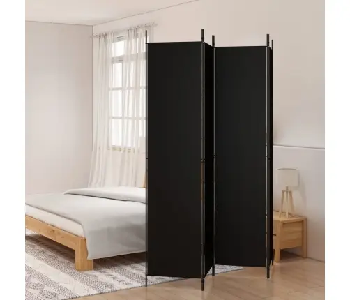 4-Paneļu Istabas Aizslietnis, 200X220 Cm, Melns Audums Vidaxl