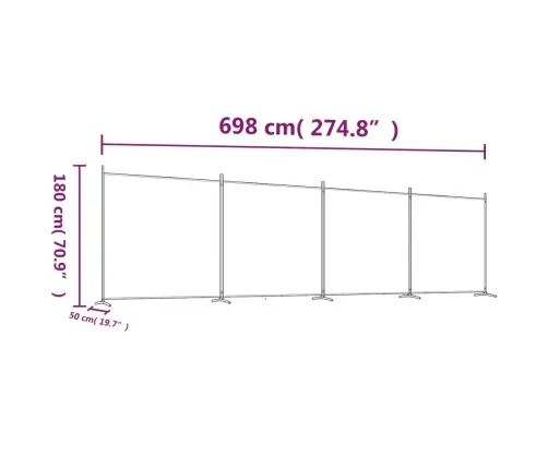 4-Paneļu Istabas Aizslietnis, 698X180 Cm, Antracītpelēks Audums Vidaxl
