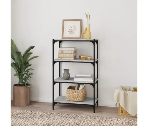 Grāmatplaukts, Pelēks, 60X33X100 Cm, Inženierijas Koks, Tērauds Vidaxl