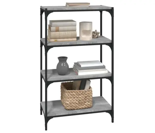 Grāmatplaukts, Pelēks, 60X33X100 Cm, Inženierijas Koks, Tērauds Vidaxl