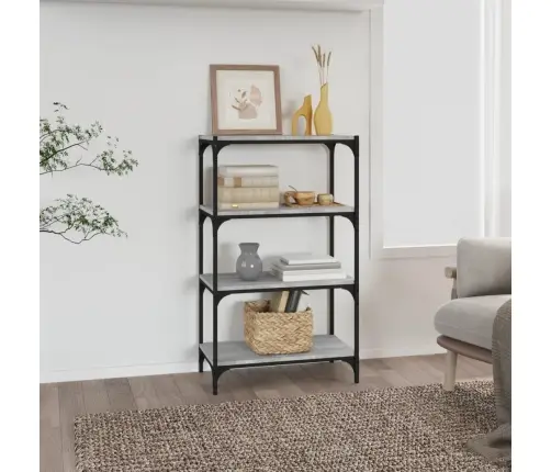 Grāmatplaukts, Pelēks, 60X33X100 Cm, Inženierijas Koks, Tērauds Vidaxl