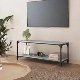 Tv Galdiņš, Pelēks, 100X33X41 Cm, Inženierijas Koks, Tērauds Vidaxl