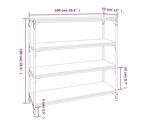 Knygų Spintelė, Dūminio Ąžuolo, 100X33X100cm Mediena/Plienas