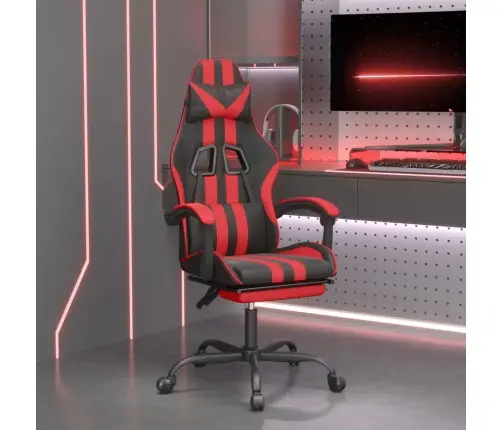 Pööratav Mänguritool Jalatoega, Must Ja Punane, Kunstnahk