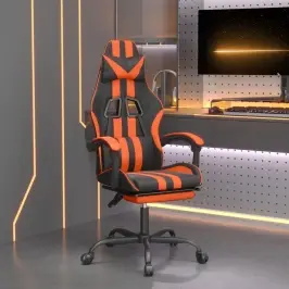 Datorspēļu Krēsls Ar Kāju Balstu, Melna Un Oranža Mākslīgā Āda Vidaxl