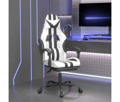 Pööratav Mänguritool Jalatoega, Valge Ja Must, Kunstnahk